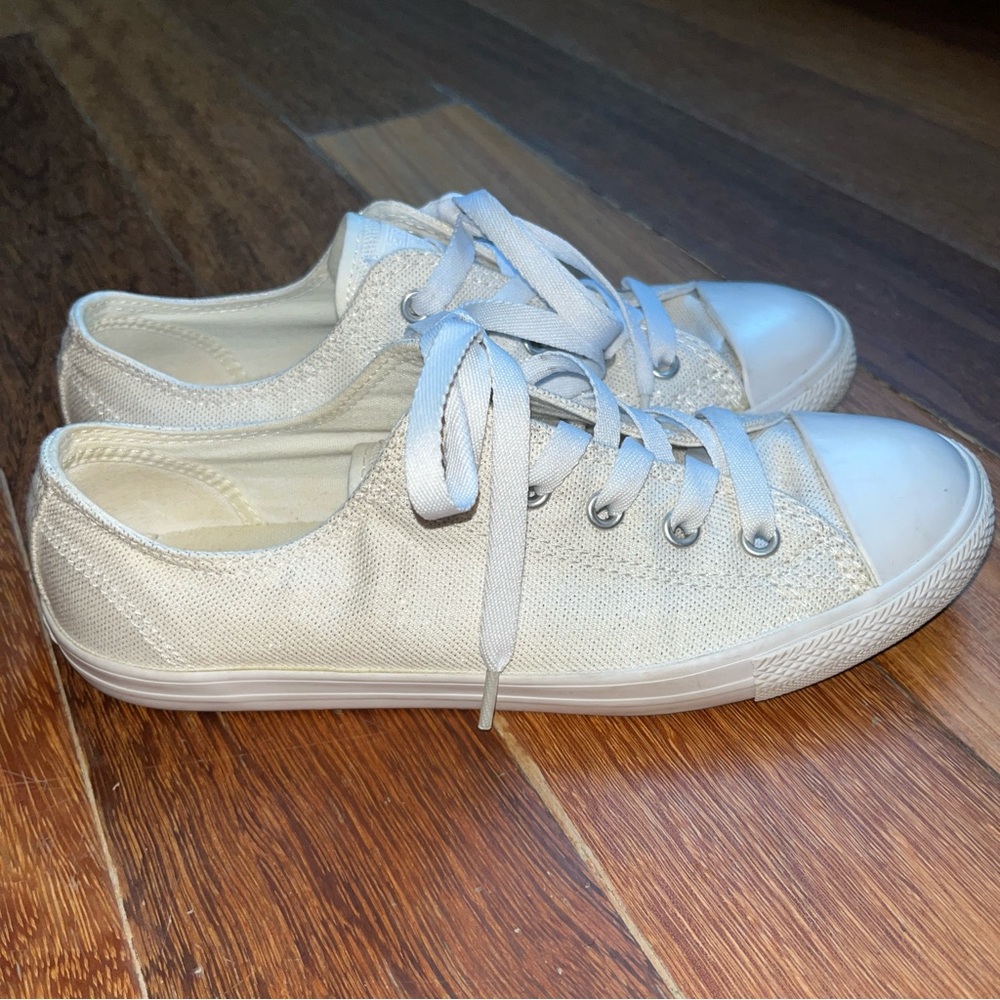 Women CONVERSE ALL STAR Off White Canvas  Soft Metallic Shine Sparkle LowTop sz6